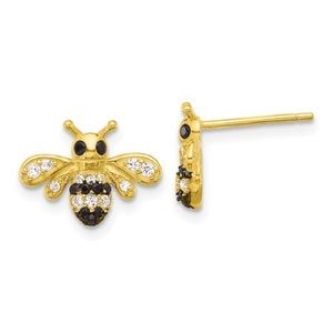 925 Sterling Silver CZ Bee Post Earrings